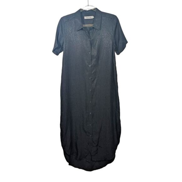 Rudi Miro Eloisa Shirt Dress Black Short Sleeve Textural Print Lagenlook Size 8 - Picture 1 of 10